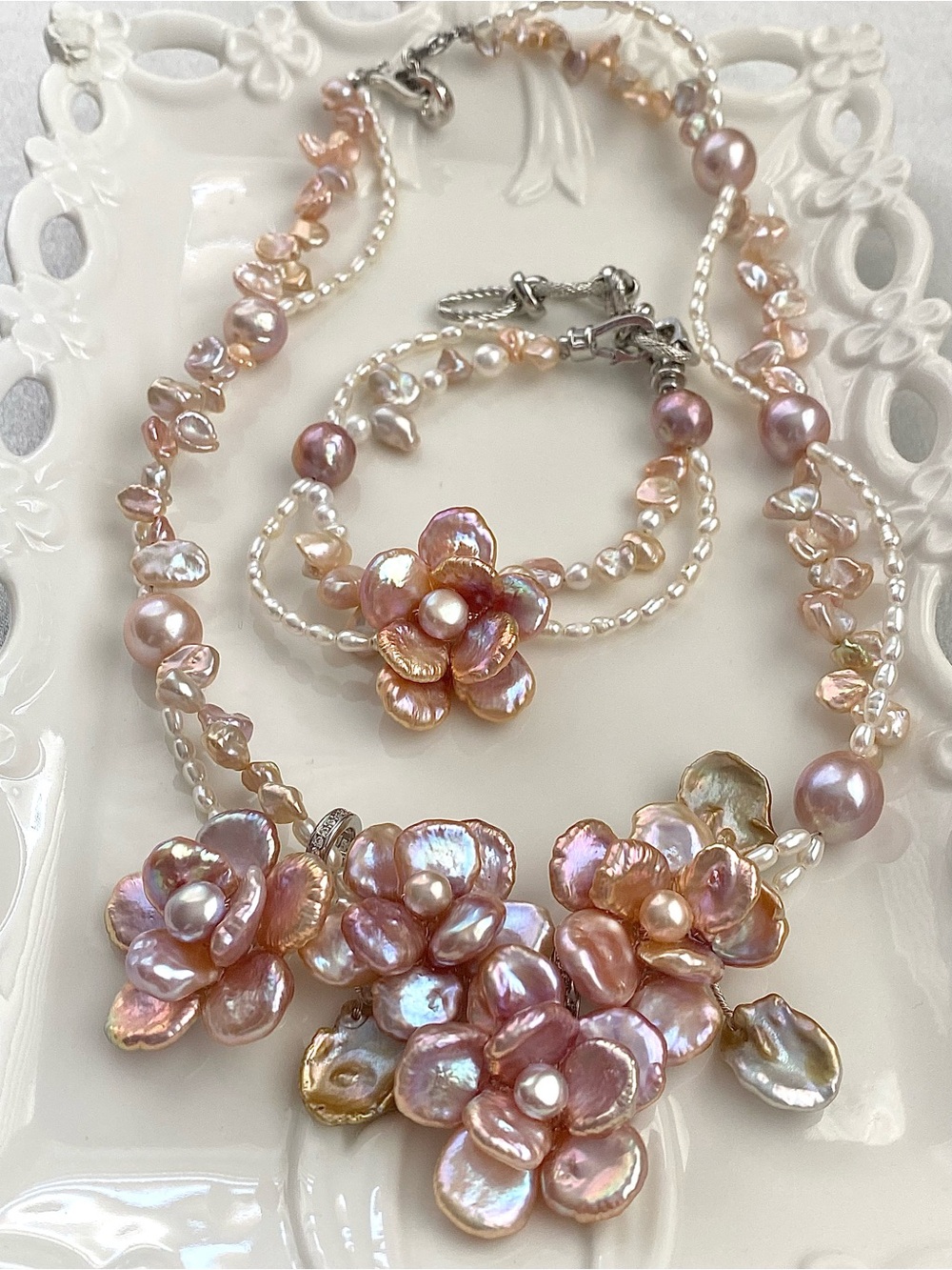 SOLD-Premium Sakura Pink Necklace With Detachable Pendants And matching Bracelet